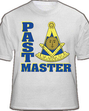 PAST MASTER T-SHIRT FOR FREEMASONS (WHITE) - MASONIC APPAREL WITH BOTH PAST MASTER TEXT AND ICONIC LOGO. MASONIC CLOTHING AND GIFTS.