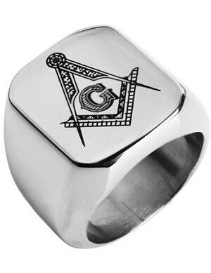 MASONIC RING - 316L STAINLESS STEEL BAND MASONIC JEWELRY FOR MASONS. MASONIC RINGS FOR SALE. - SILVER TONE