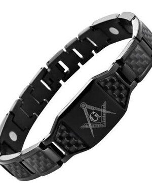 BLACK CARBON FIBER FREEMASON LINK BRACELET WITH CLASSIC MASONIC SYMBOL