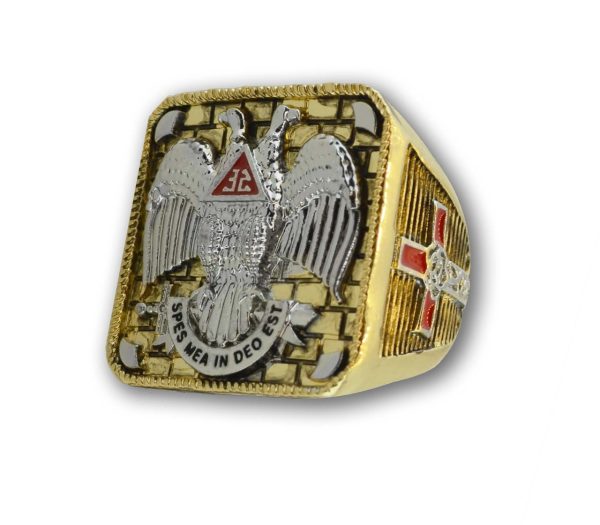 SCOTTISH RITE FREEMASON RING / THICK MASONIC RING- 32ND DEGREE SCOTTISH RITE MASON SYMBOL LOGO WITH GOLD TONE BAND - Image 4