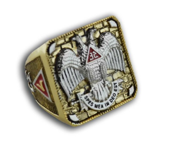 SCOTTISH RITE FREEMASON RING / THICK MASONIC RING- 32ND DEGREE SCOTTISH RITE MASON SYMBOL LOGO WITH GOLD TONE BAND - Image 5