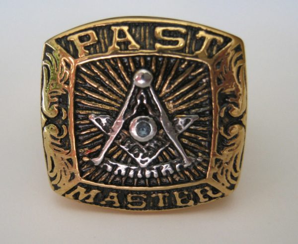 GOLD PAST MASTER FREEMASON RING / MASONIC RING - GOLD PLATED AND STEEL COLOR TOP - WITH MASONIC SYMBOLS - Image 4