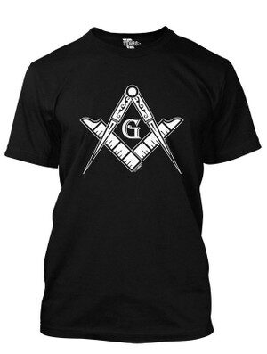 BLACK MASONIC T-SHIRT FOR FREEMASONS - BOLD WHITE MASONIC COMPASS AND SQUARE IN CENTER - V-NECK