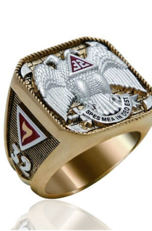 SCOTTISH RITE FREEMASON RING / THICK MASONIC RING- 32ND DEGREE SCOTTISH RITE MASON SYMBOL LOGO WITH GOLD TONE BAND